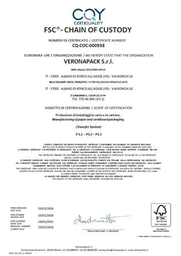 Certificato FSC - Veronapack Srl , separatori in cartone